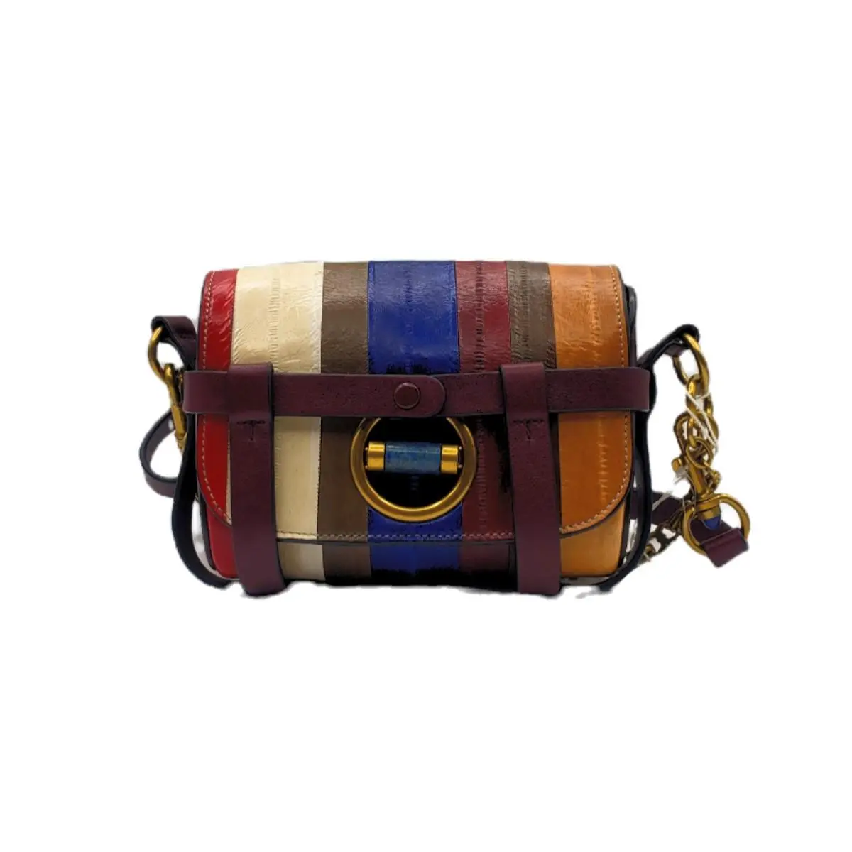 Tory Burch Alastair Striped Eel Skin Small Crossbody Runway Bag Burgundy