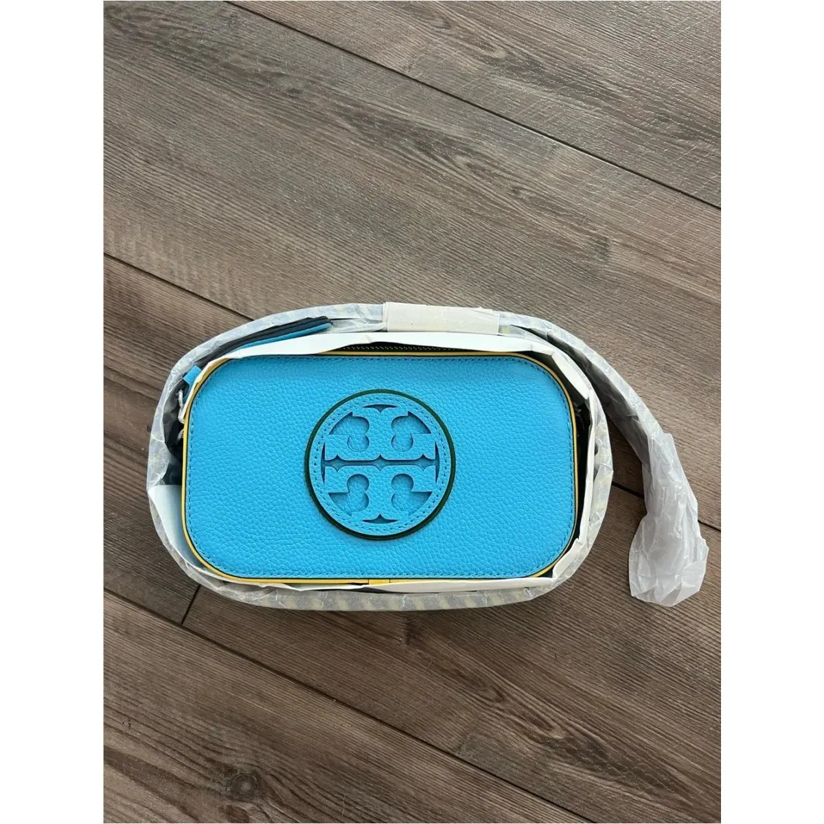 Miller Mini Pop Edge Leather Crossbody Blue Azure by Tory Burch
