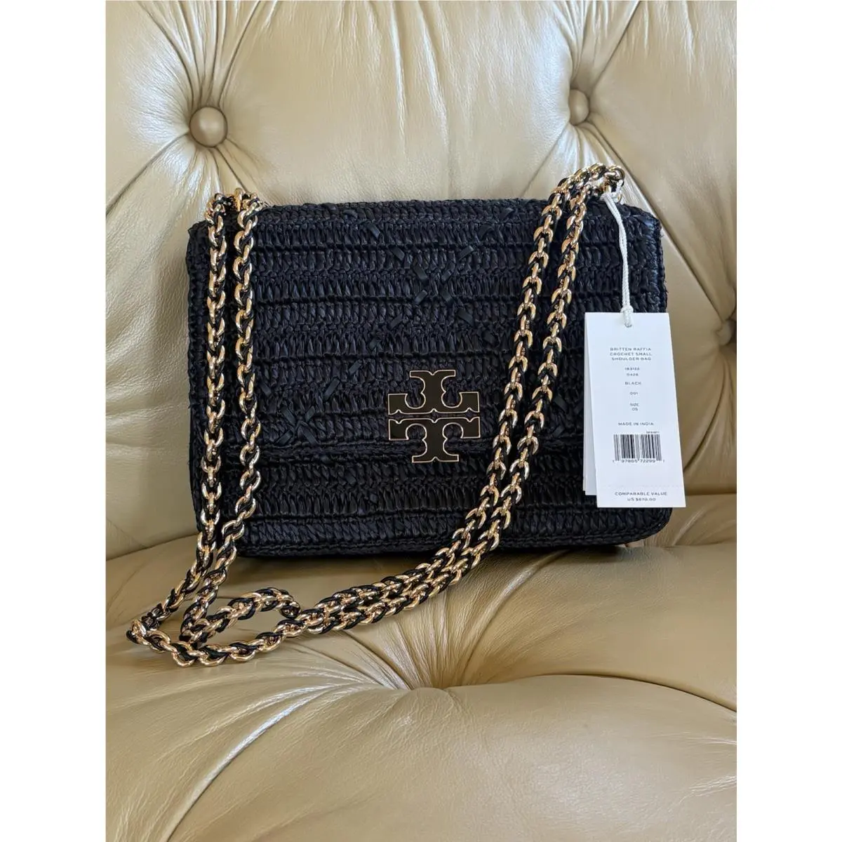 Britten Raffia Crochet Small Shoulder Bag 183122 Raffia by Tory Burch