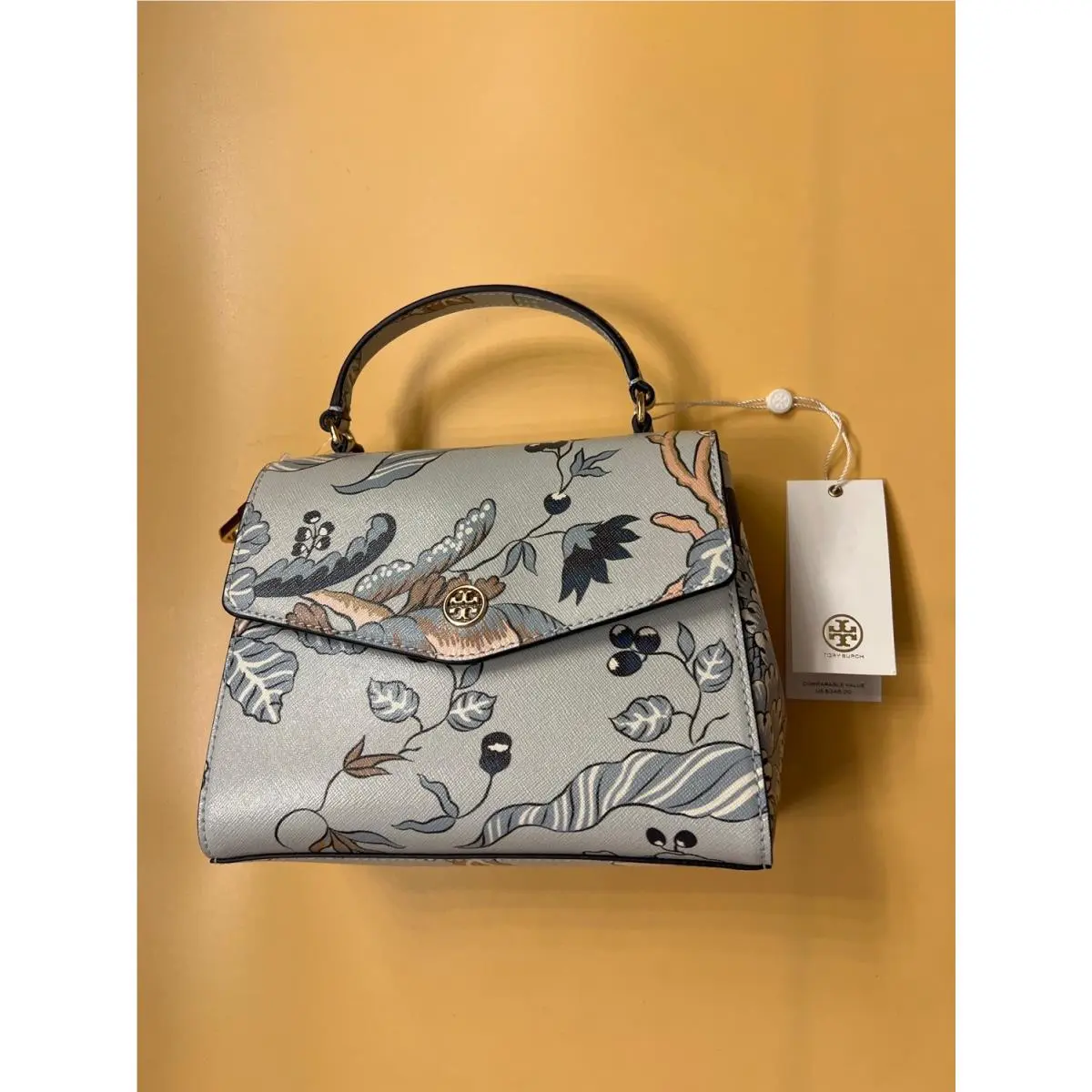 Robinson Floral Small Top Handle Satchel Blue Happy Times 60341 by Tory Burch