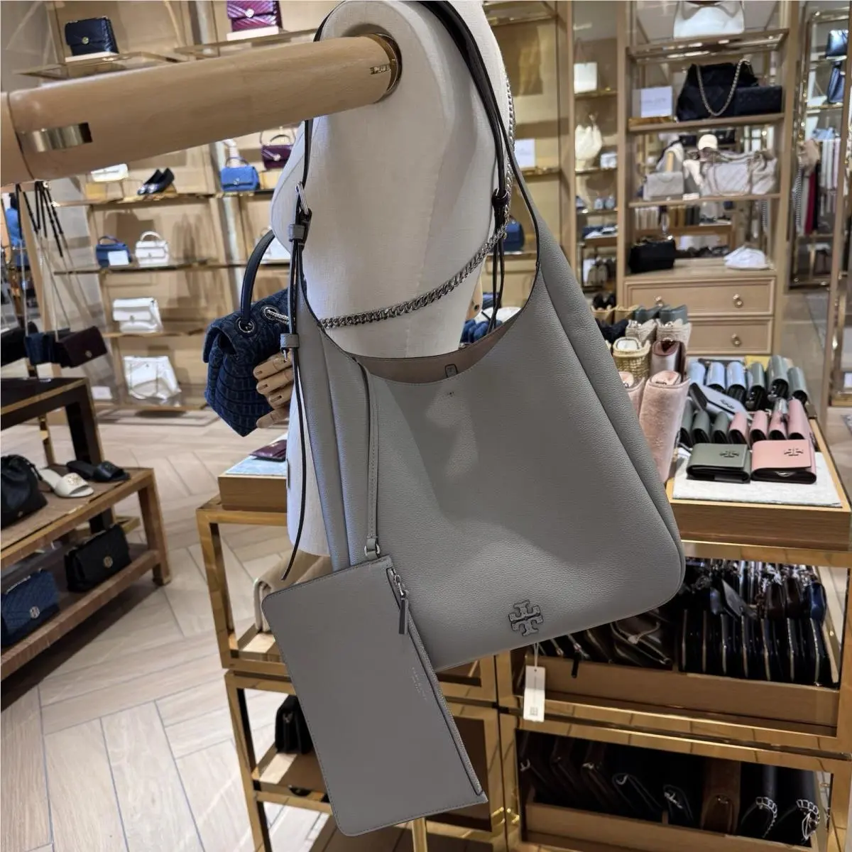 167619 Thea Medium Slouchy Shoulder Bag Misty Cloud Gray Leather by Tory Burch