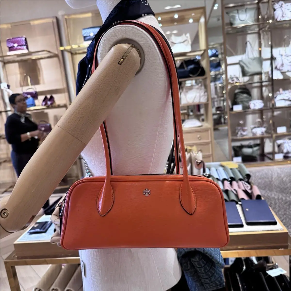 184782 Rory Textured Box Satchel Bag Mandarin Tart Calf Leather by Tory Burch