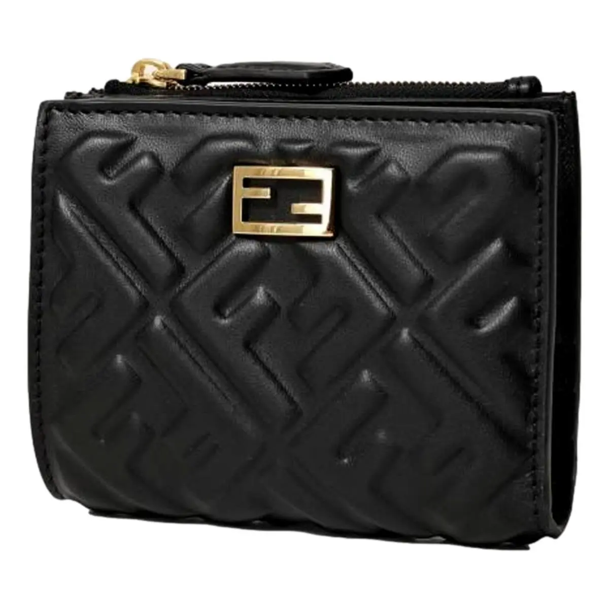Baguette Small Wallet in Black Lamb Leather with Embossed FF Logo by Fendi