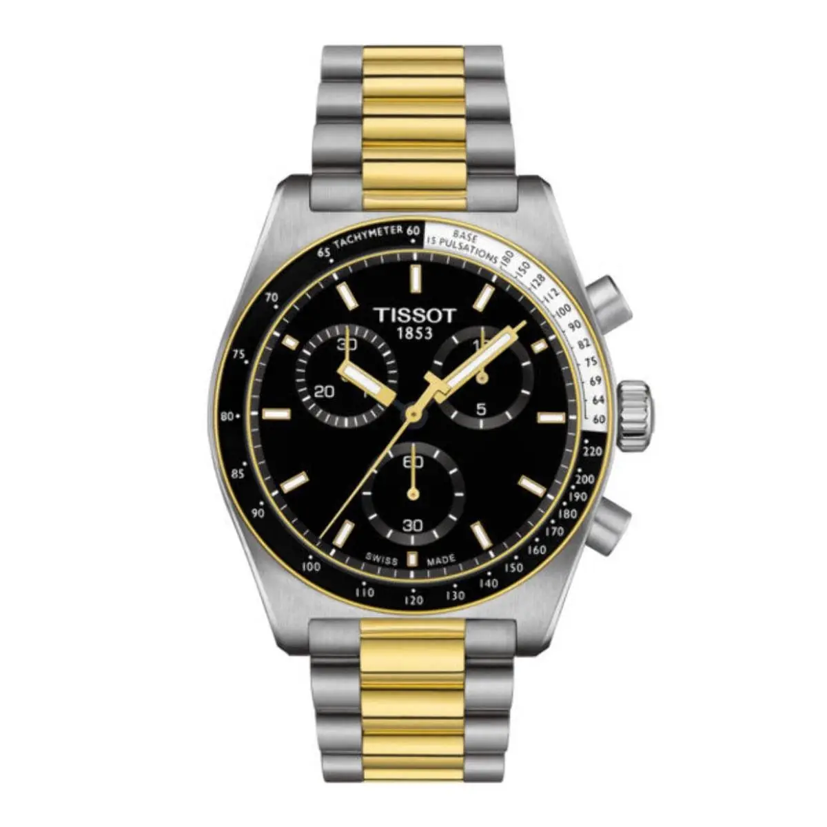 PR516 Chronograph Silver-tone/ Yellow Gold Black Dial Wristwatch T1494172205100 by Tissot