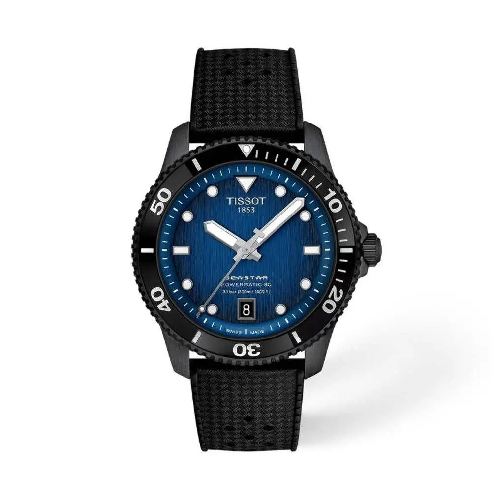 Seastar 1000 Powermatic 80 Blue / Black Rubber Blue Dial Wristwatch T12080737041 by Tissot