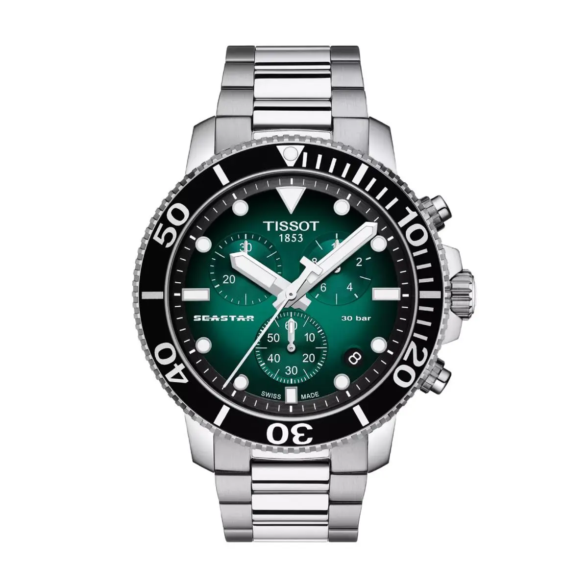 Seastar 1000 Chronograph Green / Stainless Steel Green Dial Wristwatch T120417 by Tissot