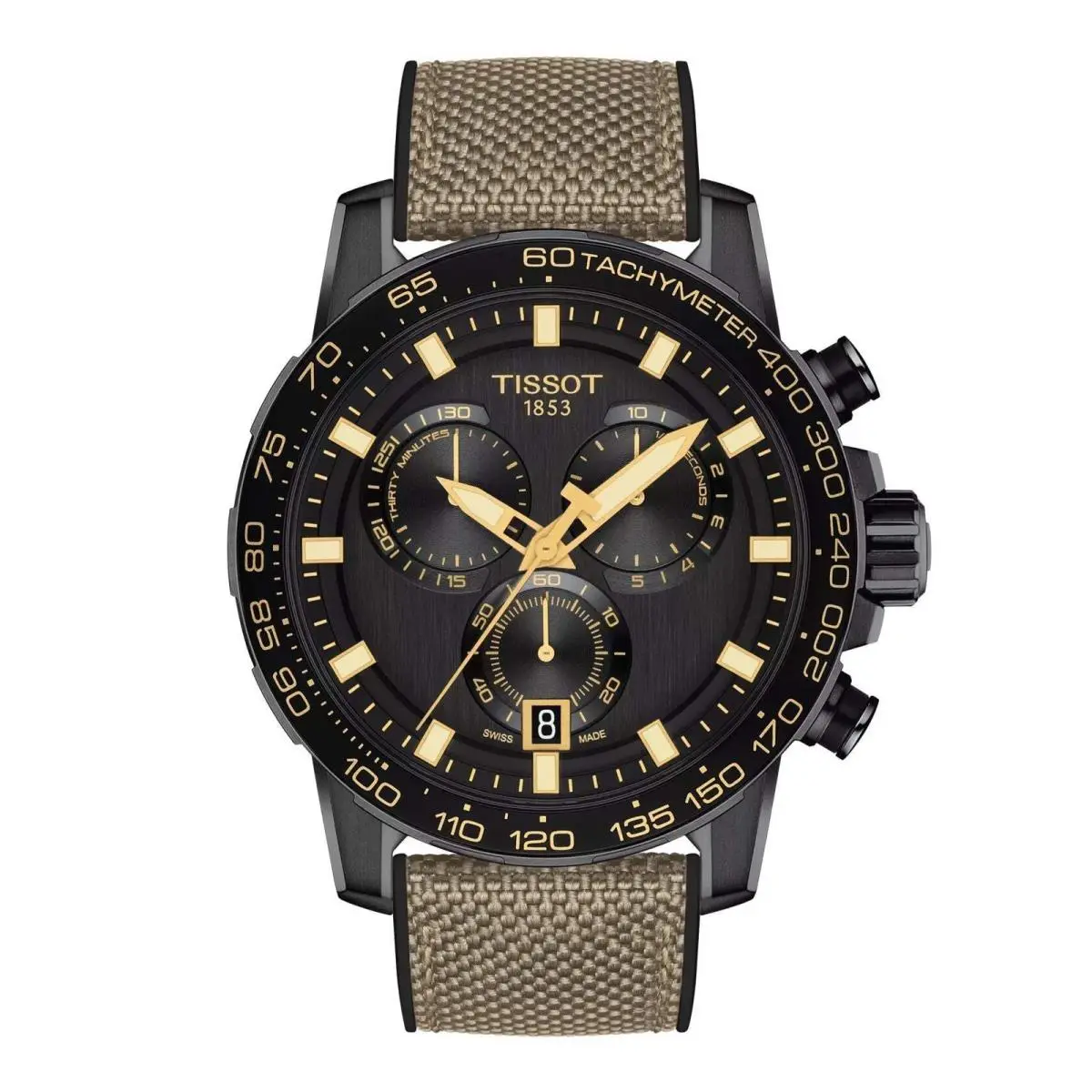 Supersport Chrono Black / Brown Fabric Black Dial Wristwatch T1256173705101-PL by Tissot