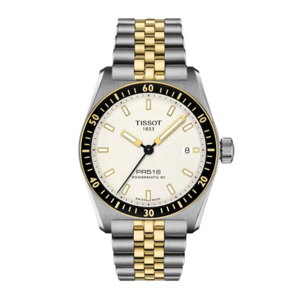 PR516 Powermatic 80 Silver-tone/ Yellow Gold White Dial Wristwatch T149407220110 by Tissot