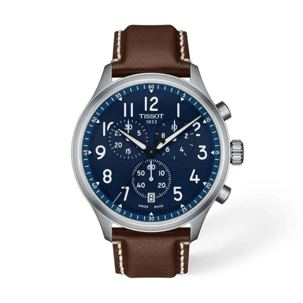 Chrono XL Vintage Blue / Brown Leather Blue Dial Wristwatch T1166171604200-PL by Tissot