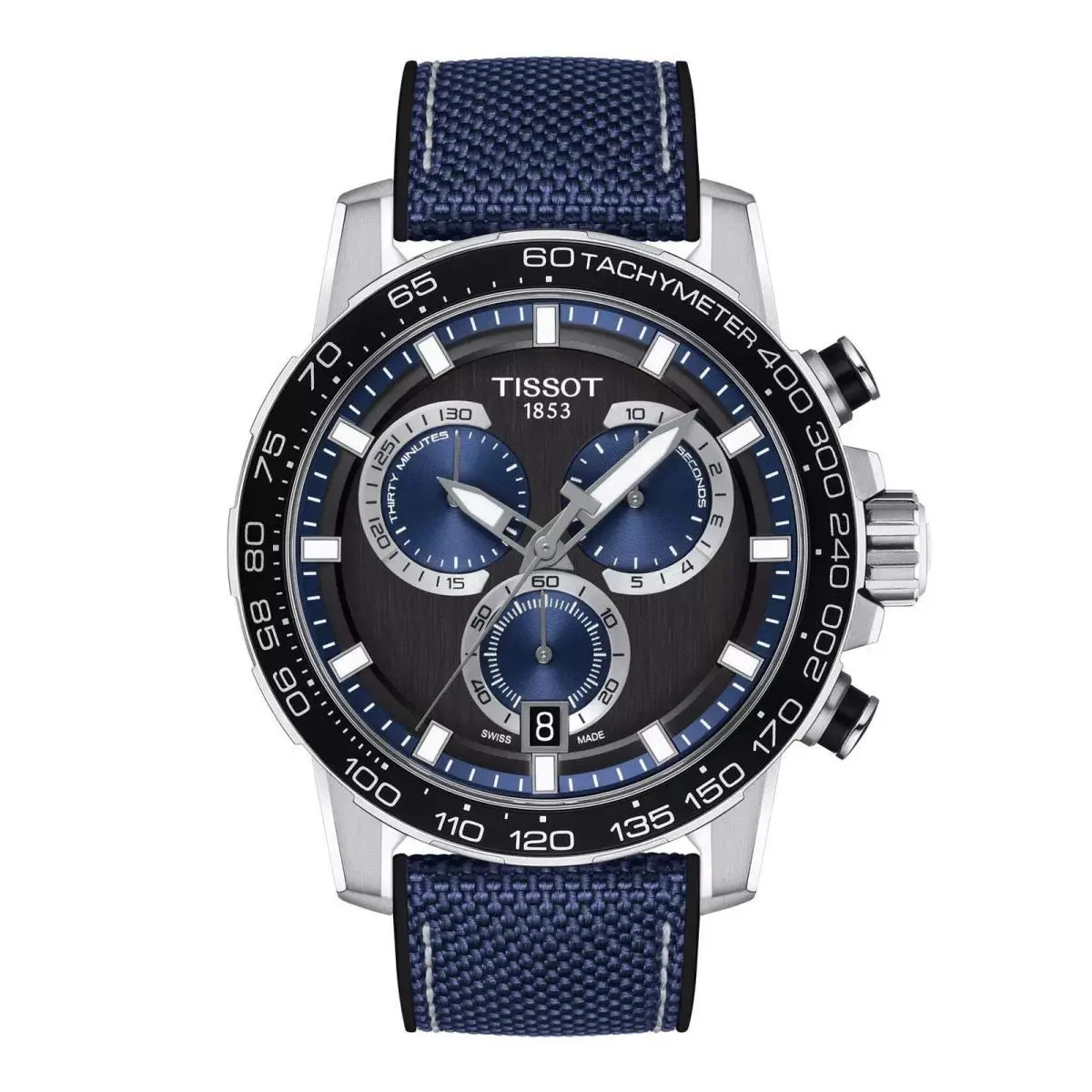 Supersport Chrono Black / Blue Fabric Black Dial Wristwatch T1256171705103-PL by Tissot