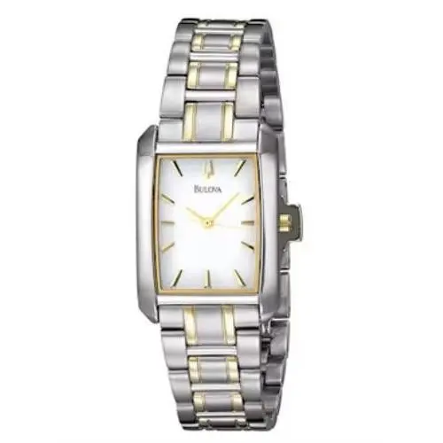 Women Watch Rectangular Stainless Steel Two Tone White Dial Analog 98L132 by Bulova