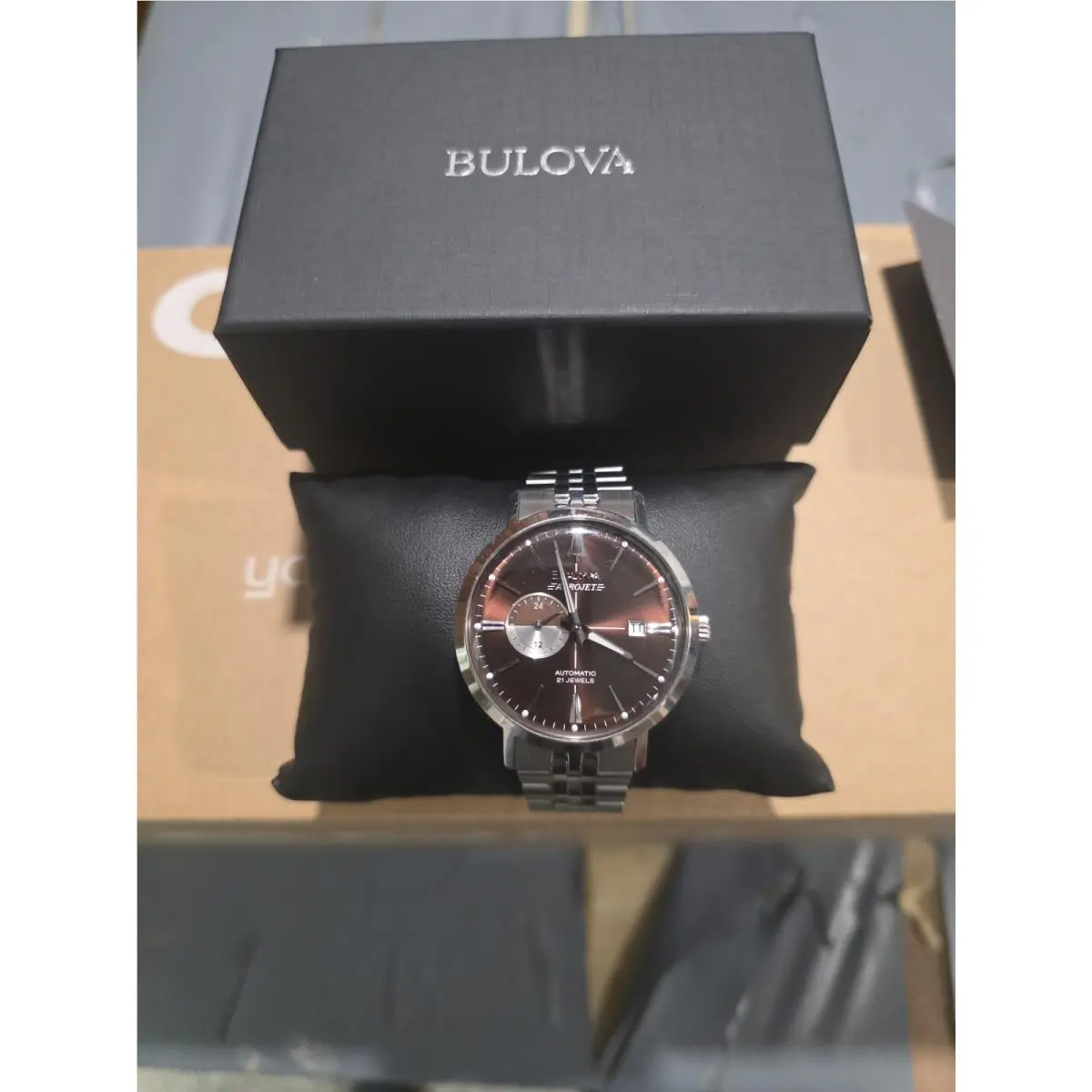 Aerojet 41mm Brown Dial Silver Stainless Steel Strap Watch For by Bulova