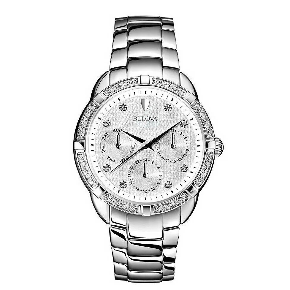 96R195 Maribor Collection 24 Diamonds Day/date Silver Tone Ladies Watch by Bulova