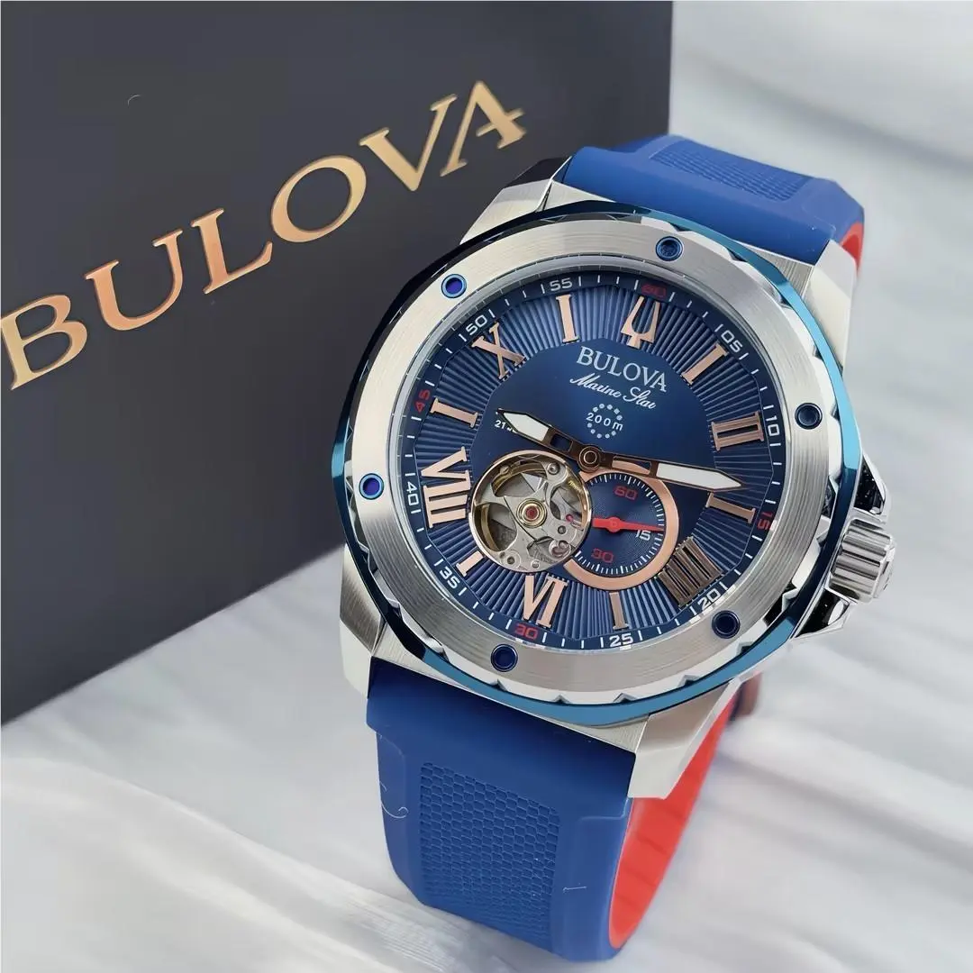 Marine Star A 98A282 Blue Dial Silicone Strap Men`s Automatic Watch 45MM by Bulova