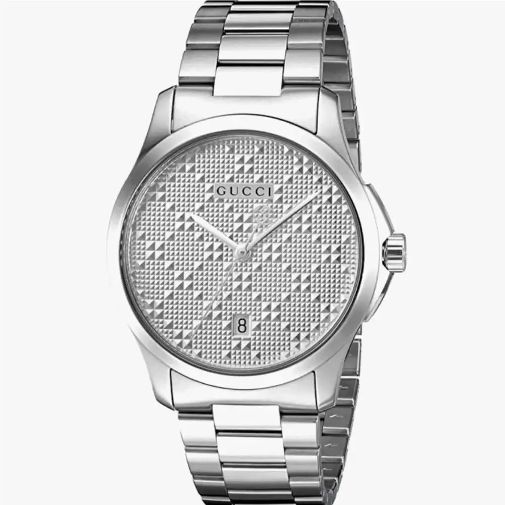 G-timeless YA126459 Silver Diamante Dial Steel 126.4 Series Watch 38mm by Gucci
