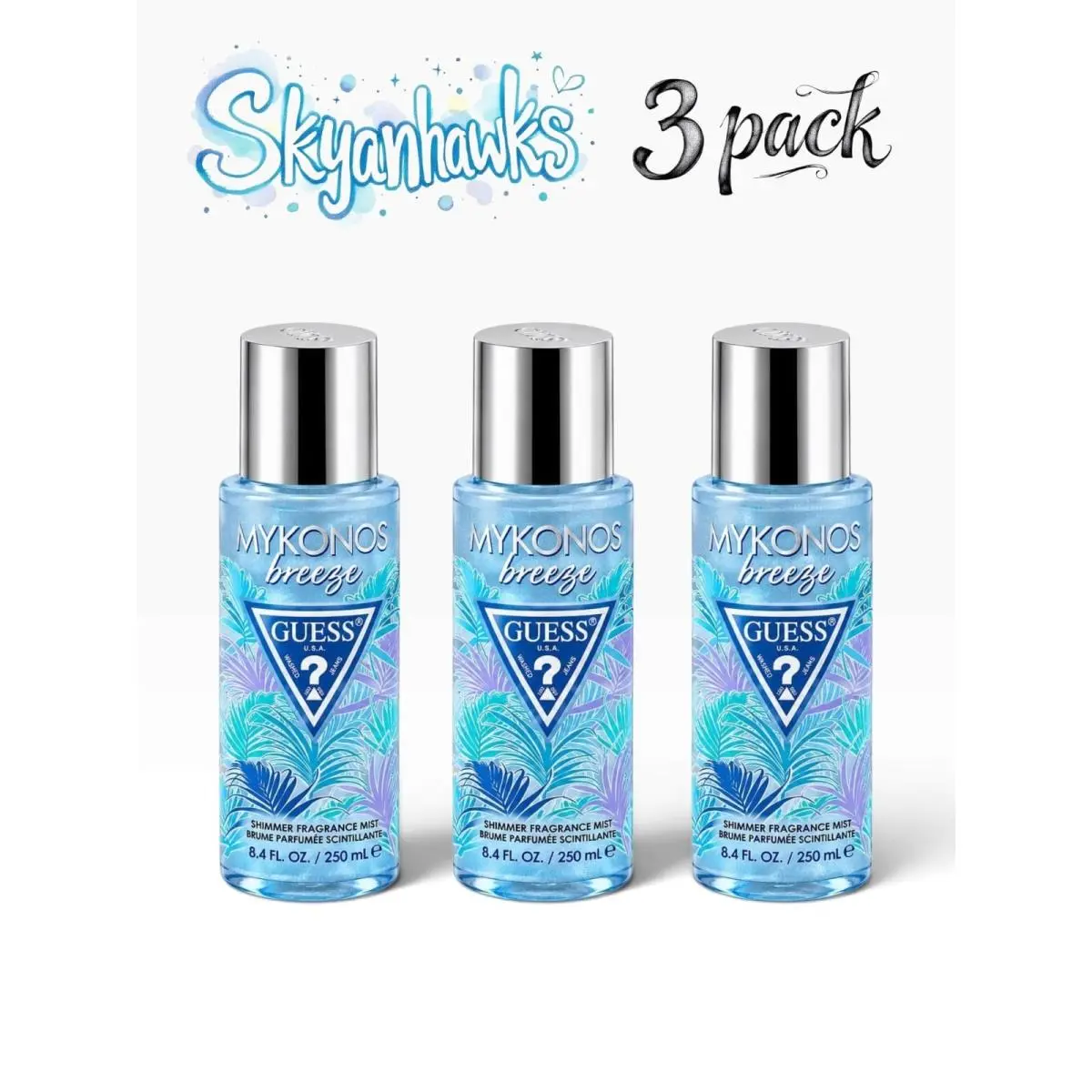 Pack Of 3 Guess Mykonos Breeze Shimmer Fragrance Women Mist 8.4 Oz 250ml