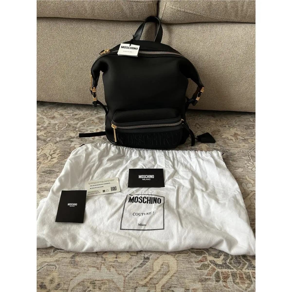 Couture Medium Backpack Black Gold Zipper by Moschino
