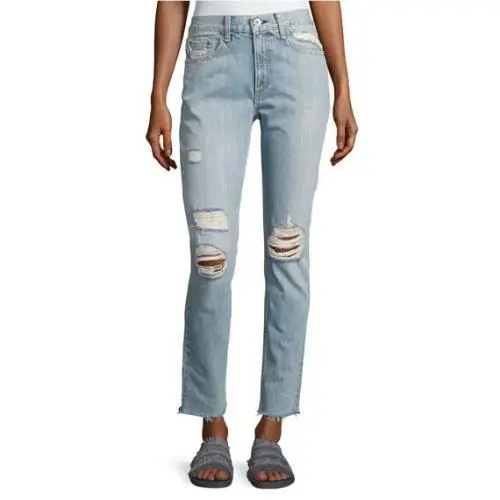 Rag Bone L39801 Light Blue Marilyn Distressed Straight-leg Jeans Size 28 by Rag & Bone