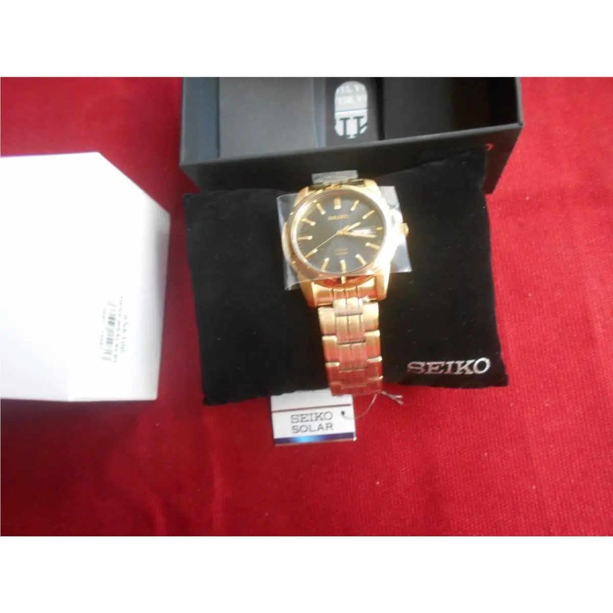 Solar Men`s Watch - SNE100 - Gold Tone - Black Dial - Never Worn - w/ Box by Seiko