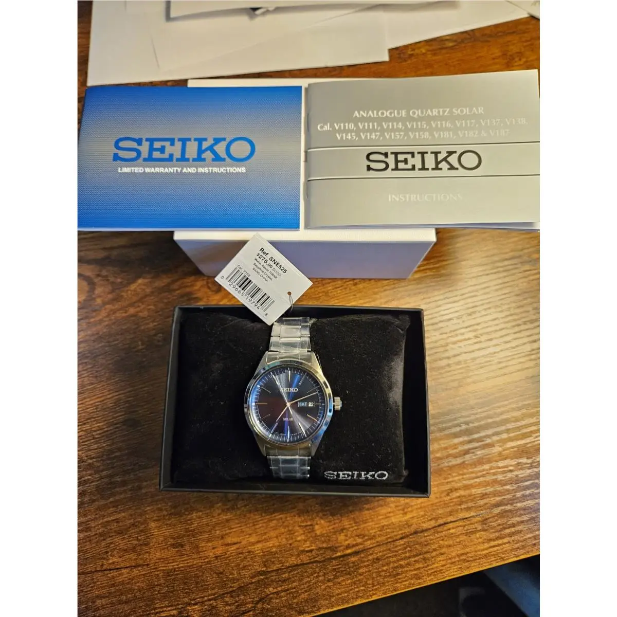 V158 Blue Men`s Solar Powered Watch Sapphire Crystal Stainless Steel by Seiko