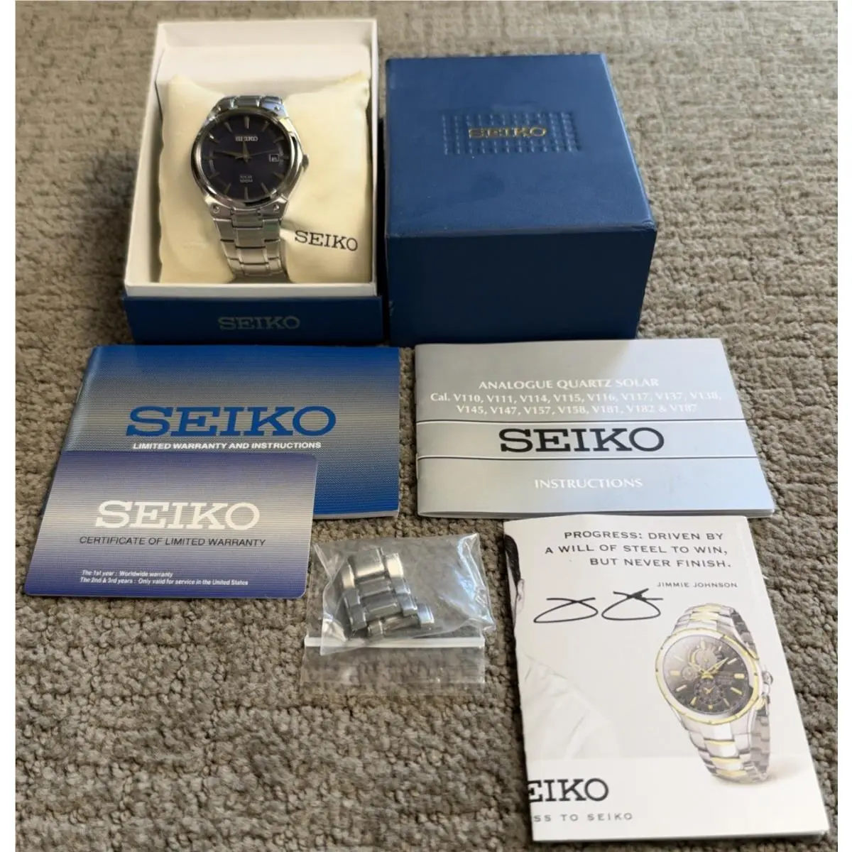 Solar 100m Men’s Watch w/ Box Papers Extra Links Tested Working by Seiko