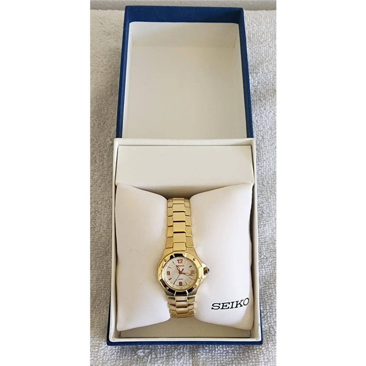 Women`s Gold Tone Quartz Watch 100M Date Box by Seiko
