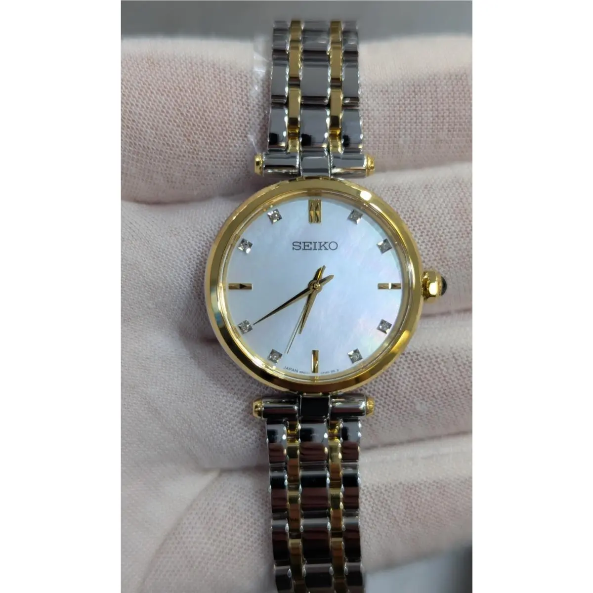 Diamonds Quartz Mop Dial Two Tone 29mm Women`s Watch HGH007 by Seiko