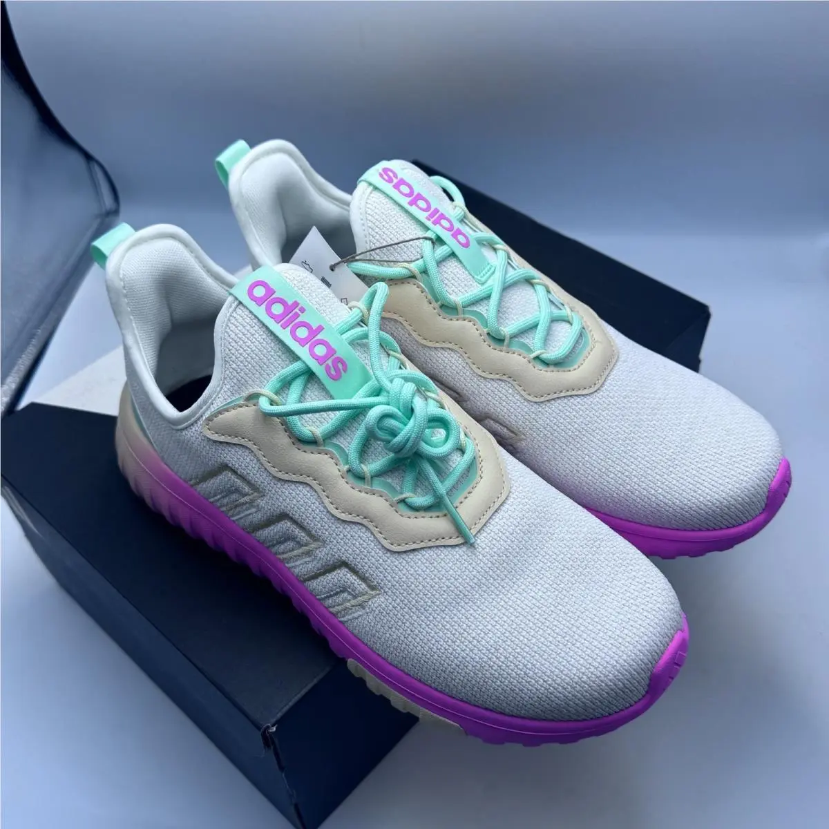 Adidas Kaptir Flow 2.0 K White Mint Pink Cloudfoam Sneakers Size 7 JR8090