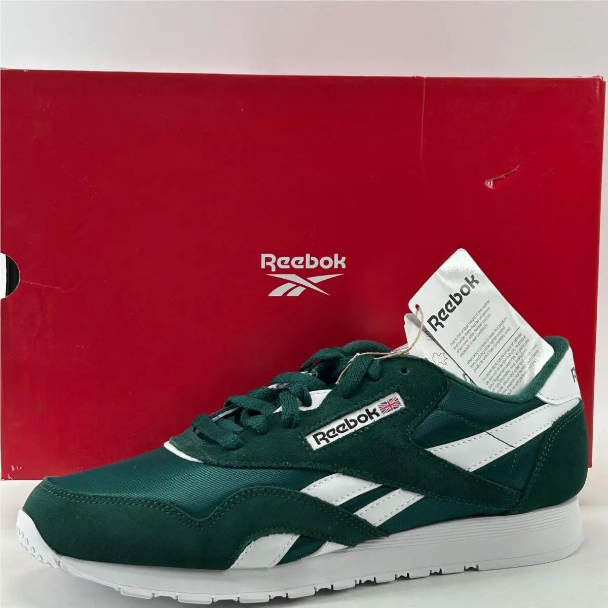Reebok Classic Nylon Men Size 10 Green White Retro Running Sneakers