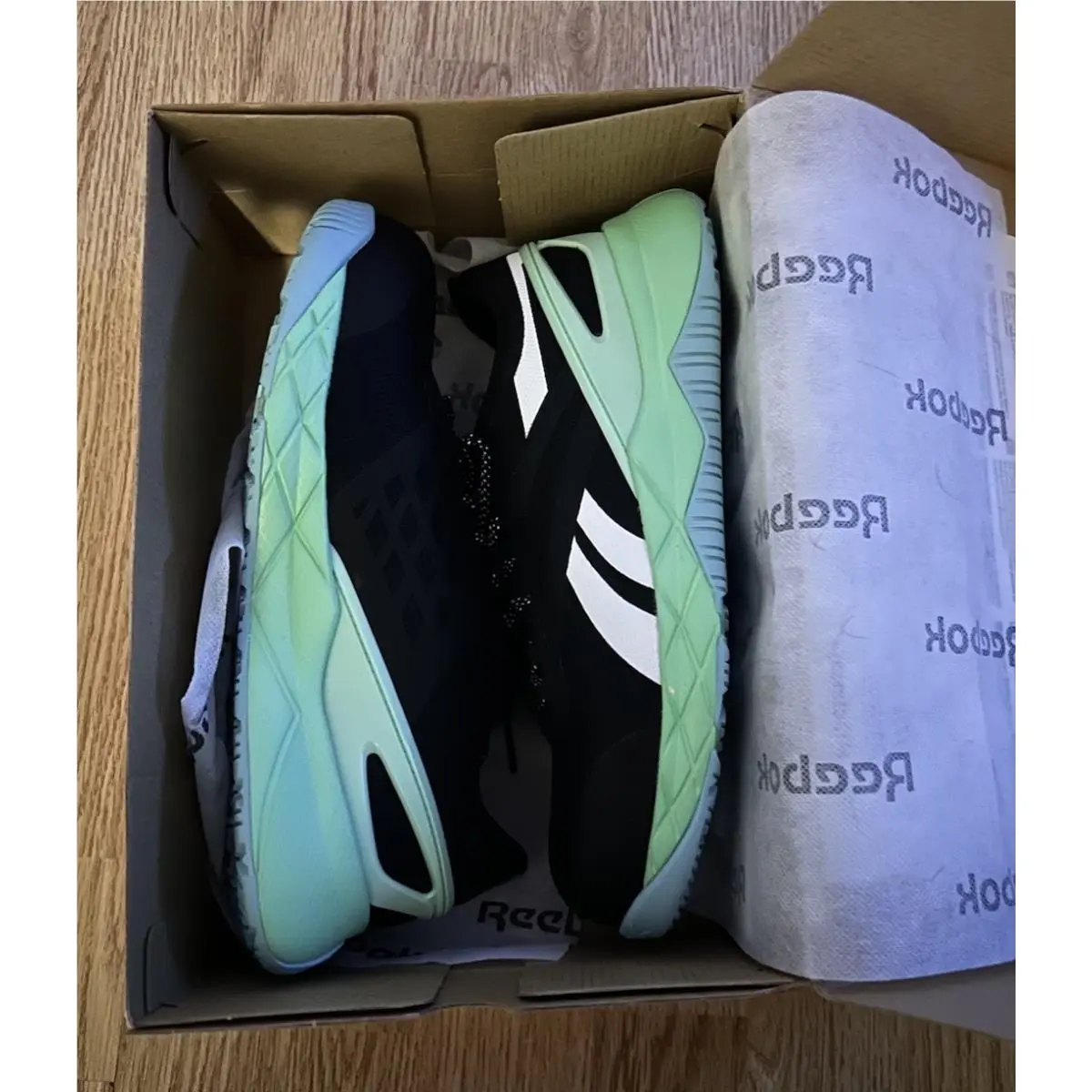 Size 10.5 Women’s - Reebok Nanoflex TR Work Black Neon Mint