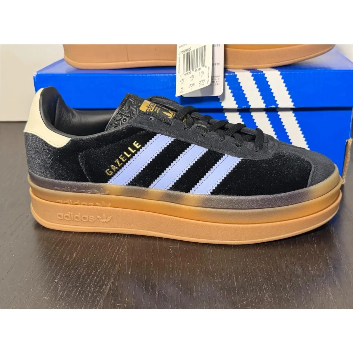 Adidas Gazelle Bold J Stacked Sole Sneakers Core Black/blue Spark/gum Youth 5