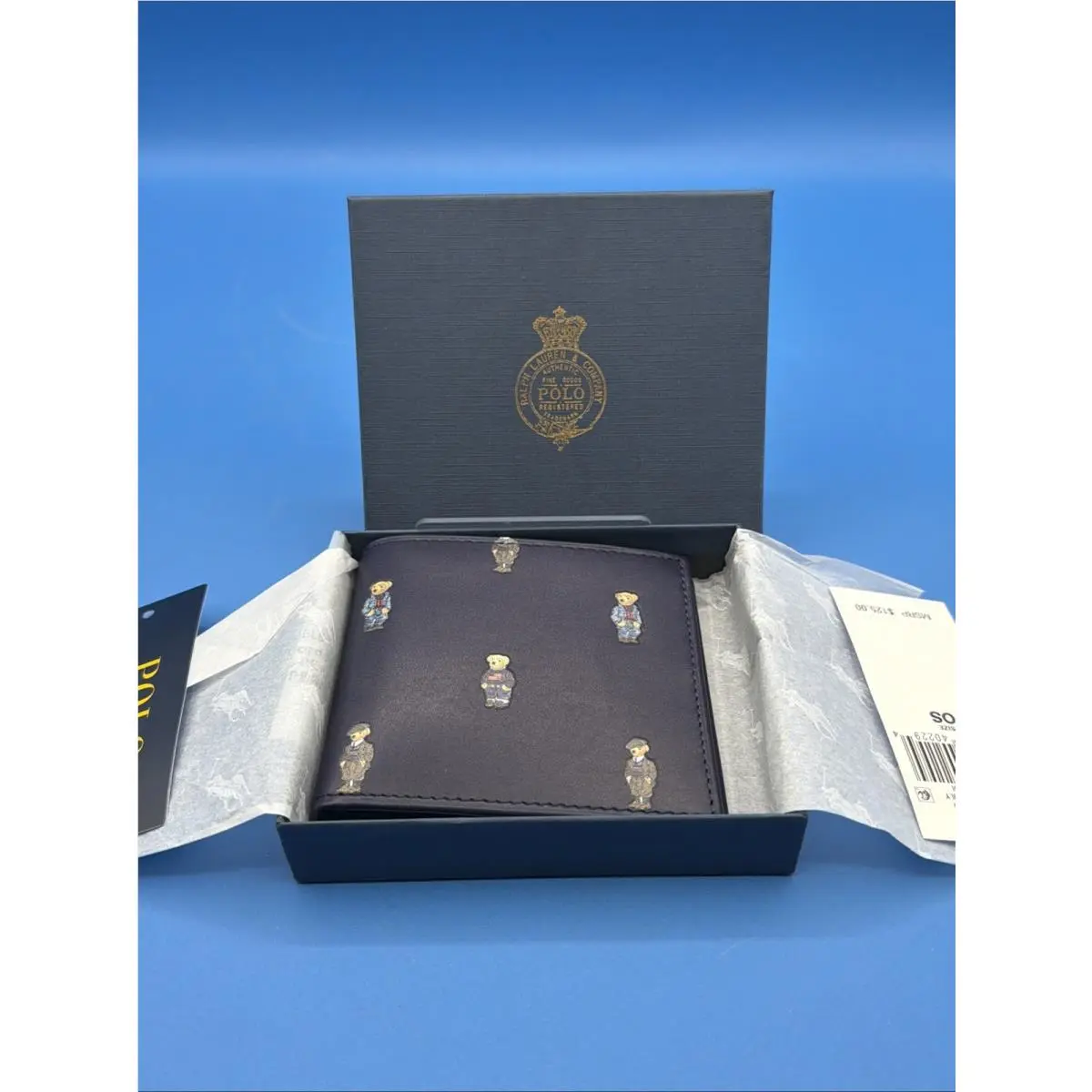 Polo Ralph Lauren All Over Polo Bear Navy Leather Bifold Wallet