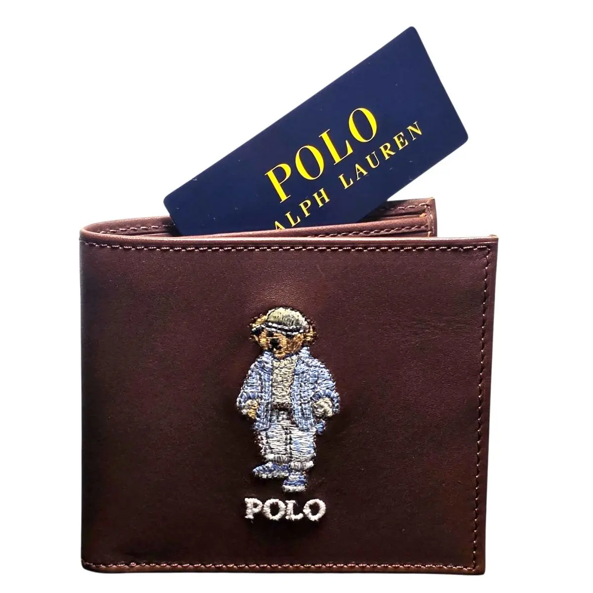 Polo Ralph Lauren Polo Bear Leather Billfold Wallet Brown