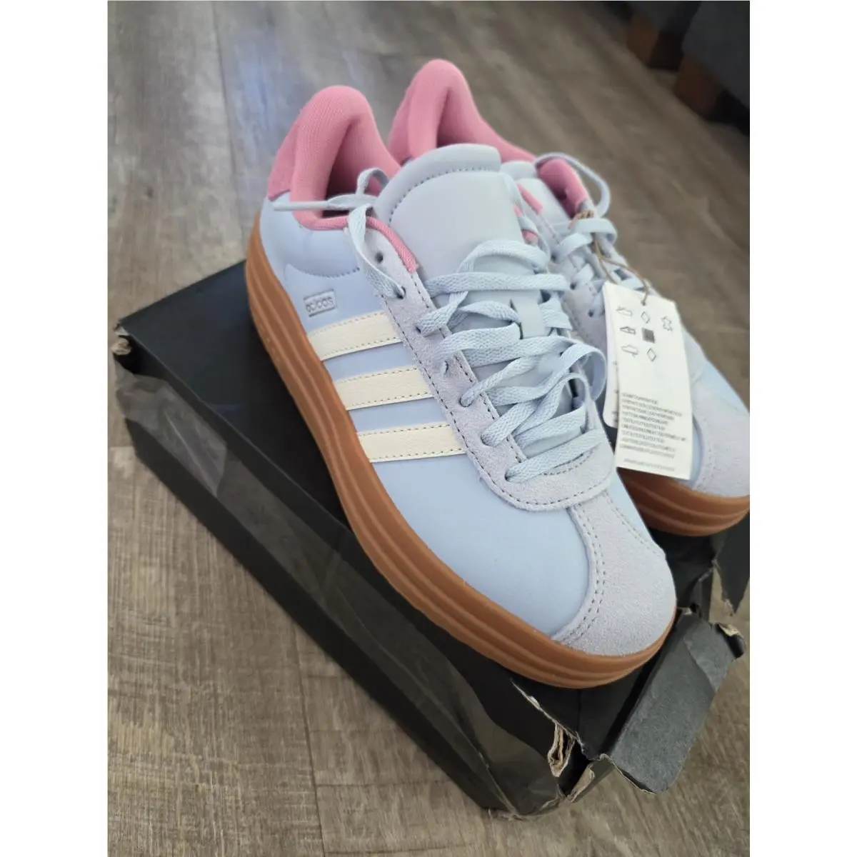 Adidas shoes - adidas VL Court Bold J - KJ9417 - Light Blue, Pink, White, Brown 6