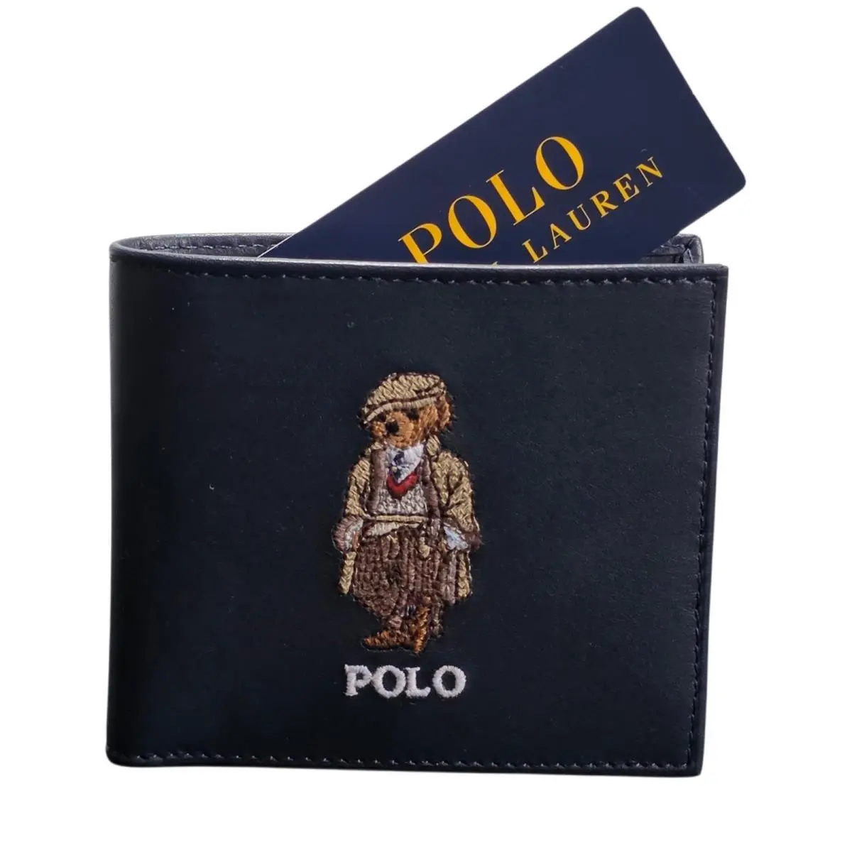 Polo Ralph Lauren Polo Bear Leather Billfold Wallet Navy Blue