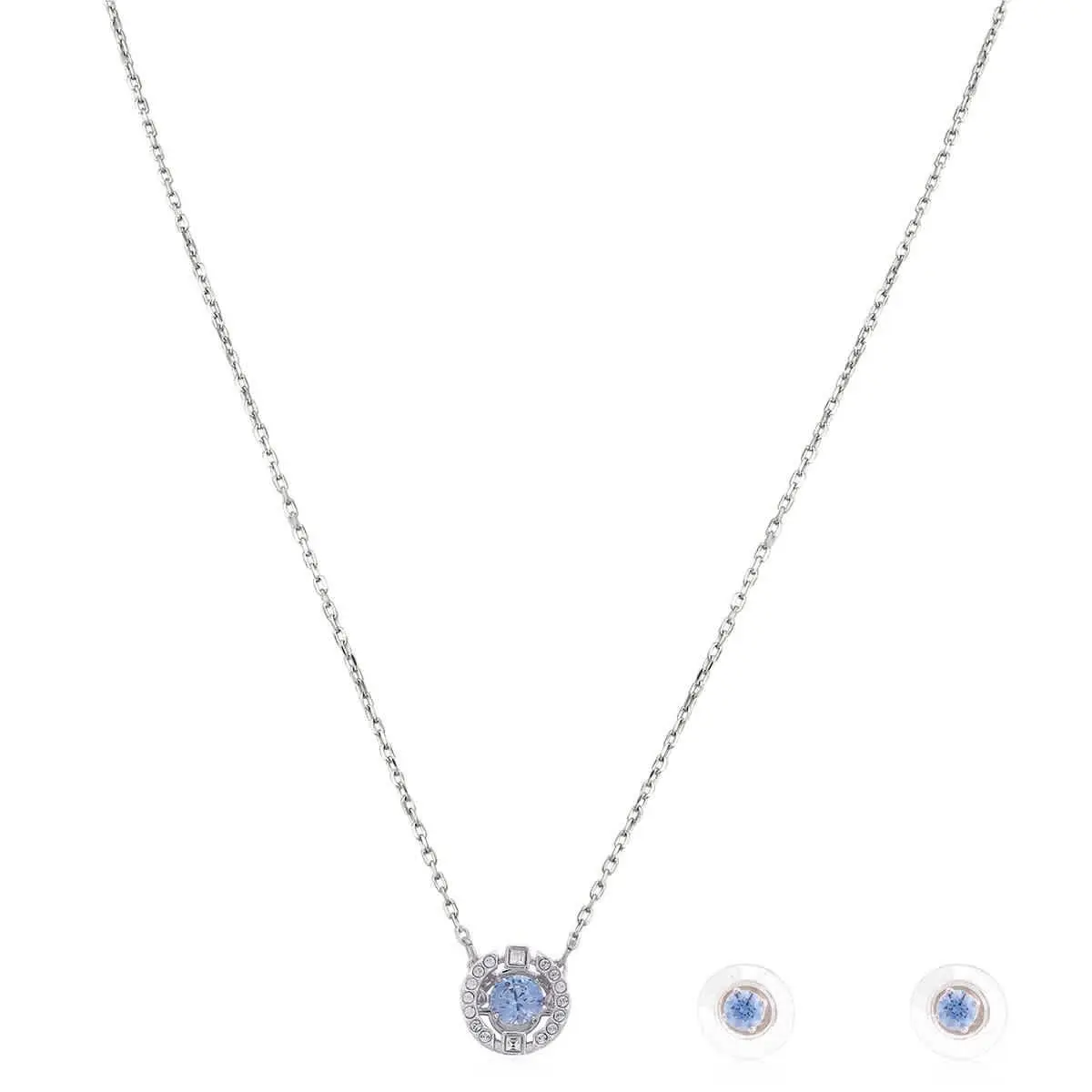 Blue Rhodium Plated Sparkling Dance Earring and Necklace Set by Swarovski