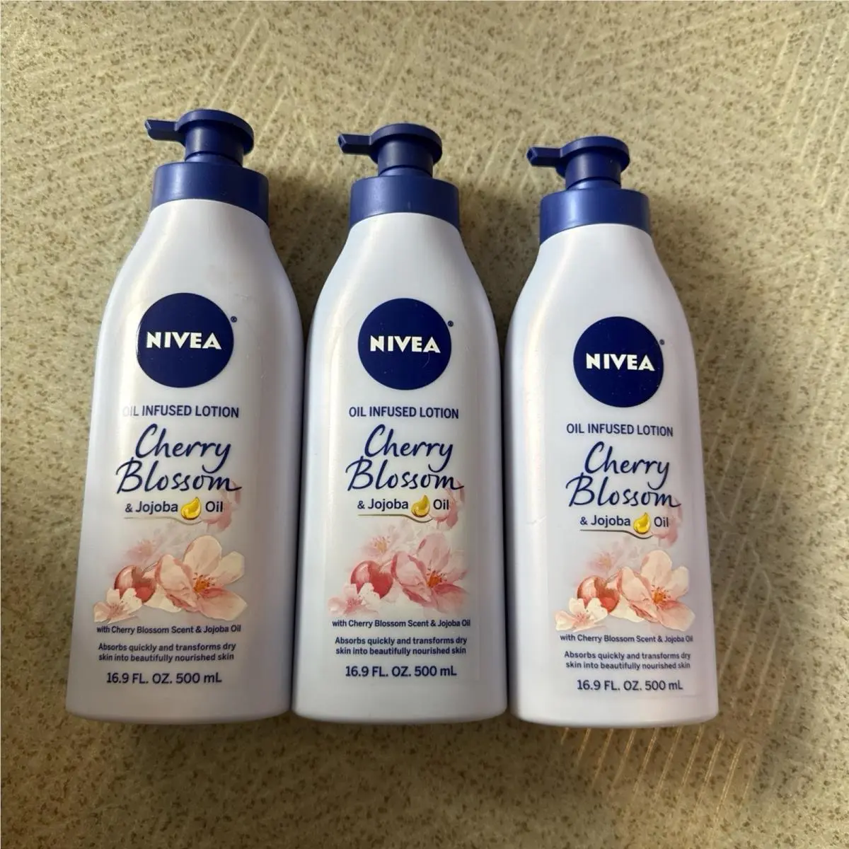 3 Pack  Oil Infused Lotion Cherry Blossom Jojoba Oil Body Lotion 16.9 Oz by Nivea