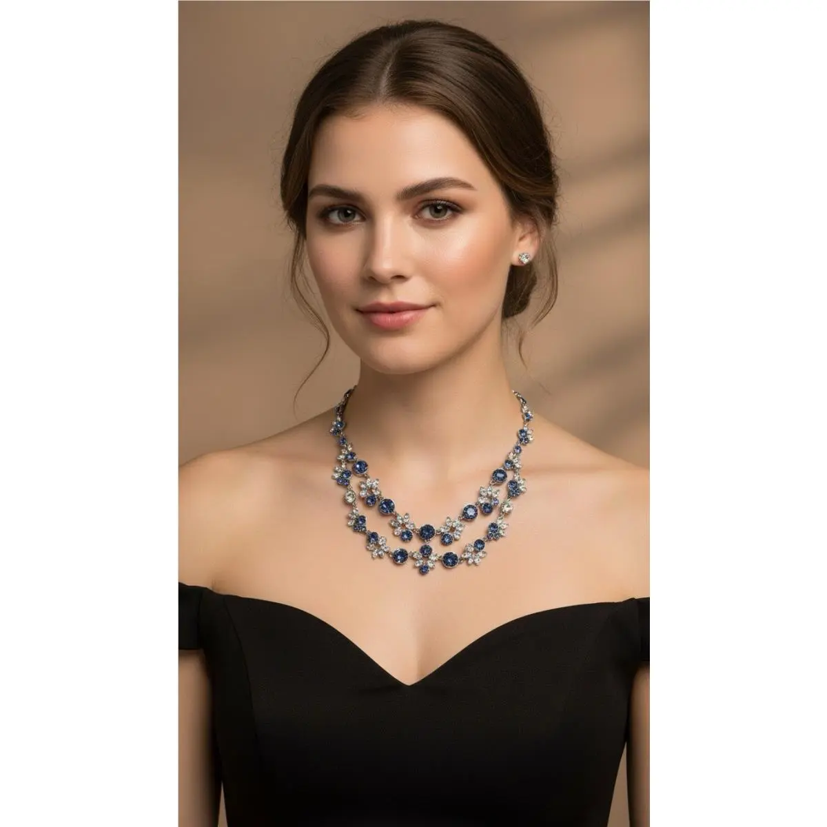 Silver Tone Two Layer Blue Crystal Collar Statement Necklace 742gn by Givenchy
