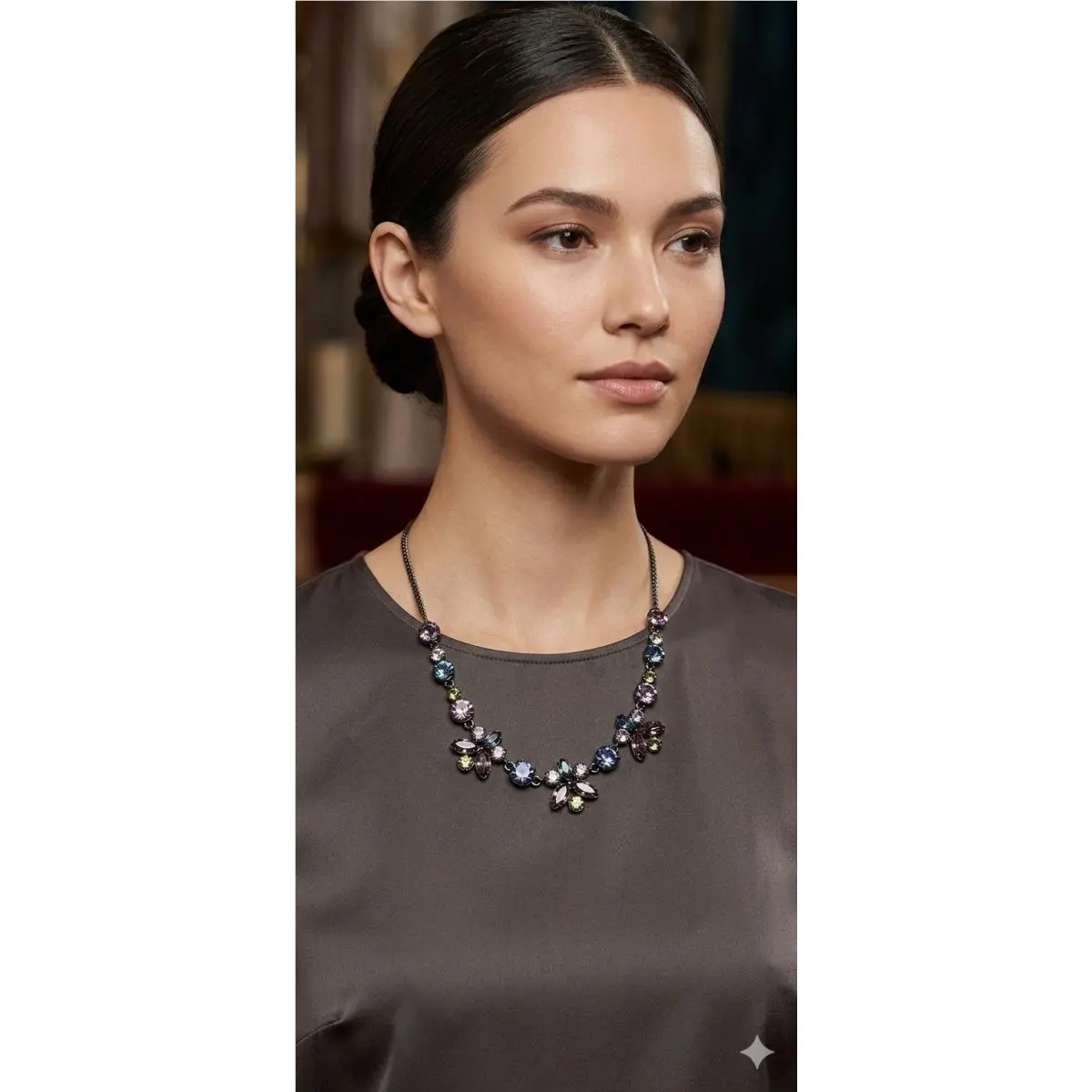 Crystal Statement Necklace Hematite Stones 126 GN by Givenchy