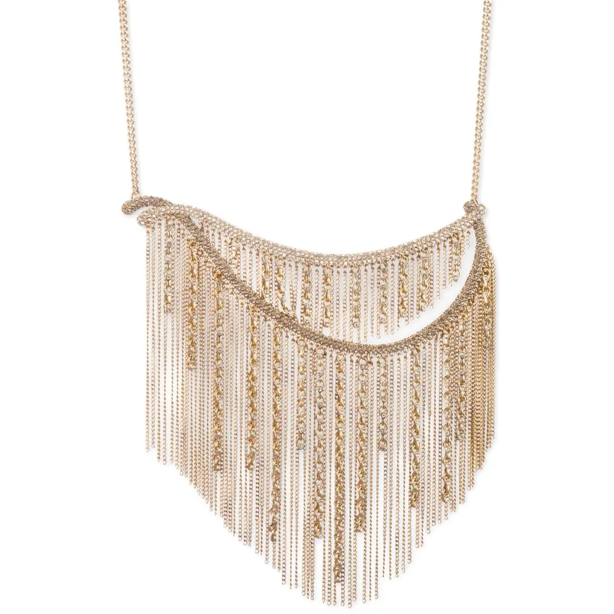 Crystal Fringe Statement Necklace Gold-tone Pave Curved Bar by Givenchy