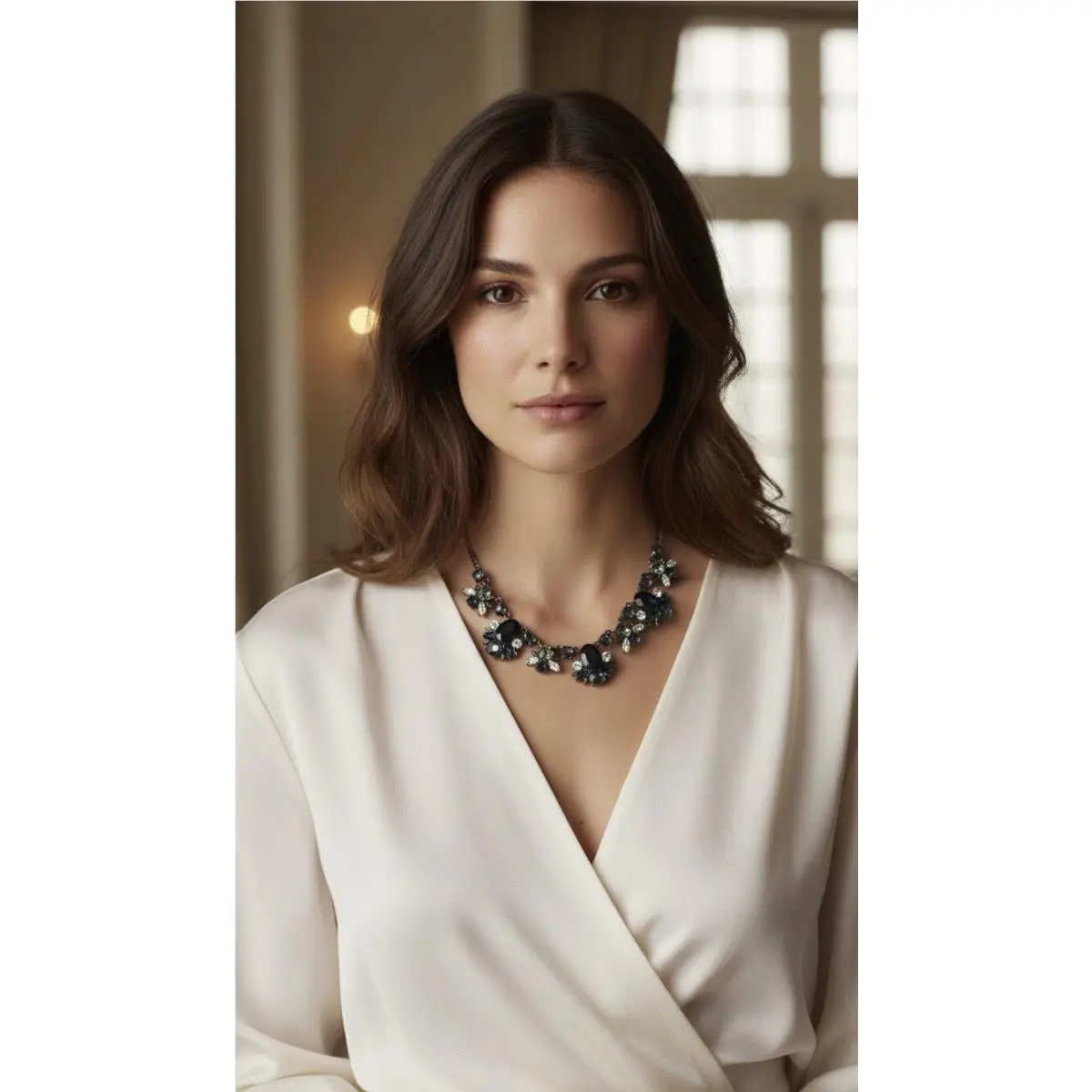 Hematite Tone Crystal Drop Statement Necklace 745 GN by Givenchy