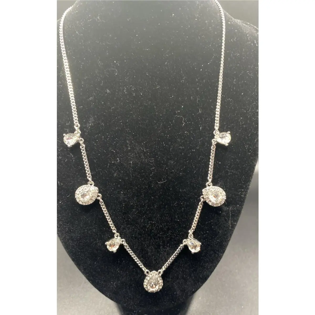 Signed  Necklace Rhinestone Pear Shape Crystal Silver Tone 15 + 3 by Givenchy
