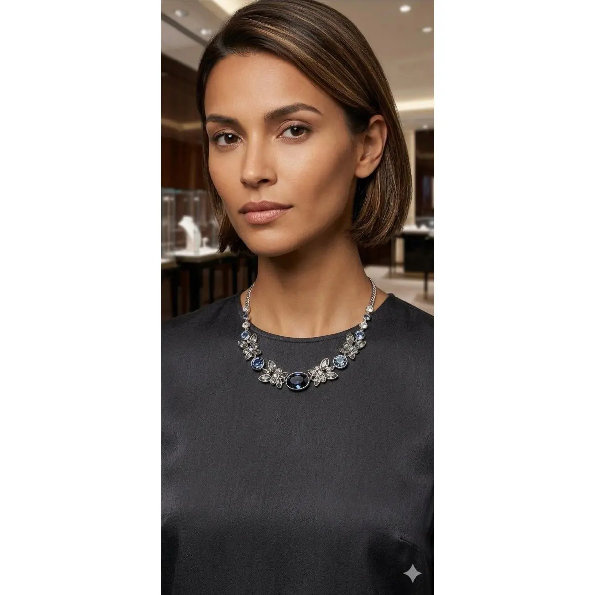 Rhodium Tone Blue Cluster Statement Necklace 134 Gd by Givenchy