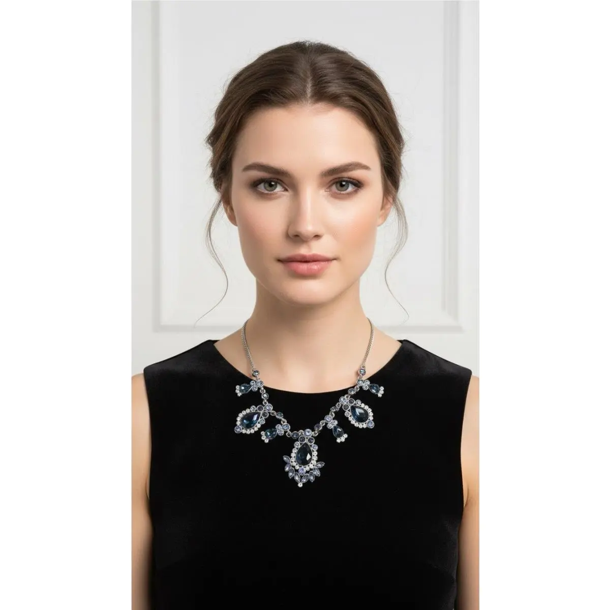 Silver Tone Blue Clear Multi-crystal Collar Necklace 186 GN by Givenchy