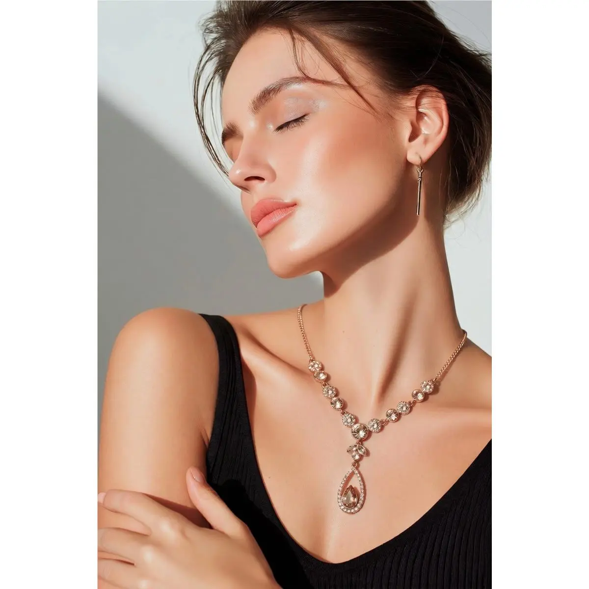 Rose Tone Round and Pear Glass Stone Y Necklace Item 149 GN by Givenchy