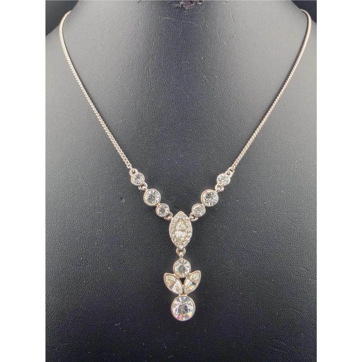 Signed  Crystal Pendant Choker Statement 18 Necklace Rhodium Finish by Givenchy