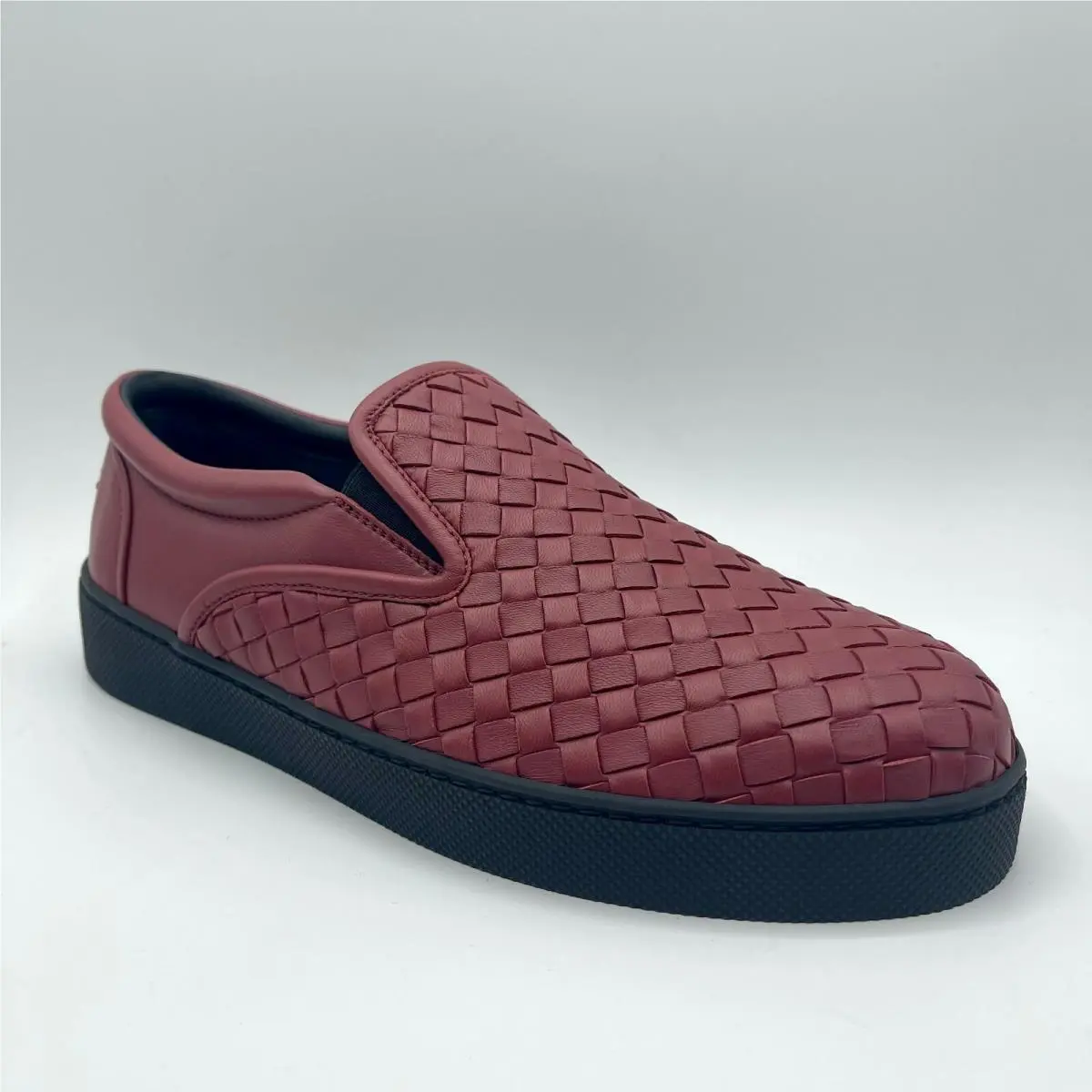 Bottega Veneta Men`s Red Leather Woven Slip On Sneaker 190809 6453