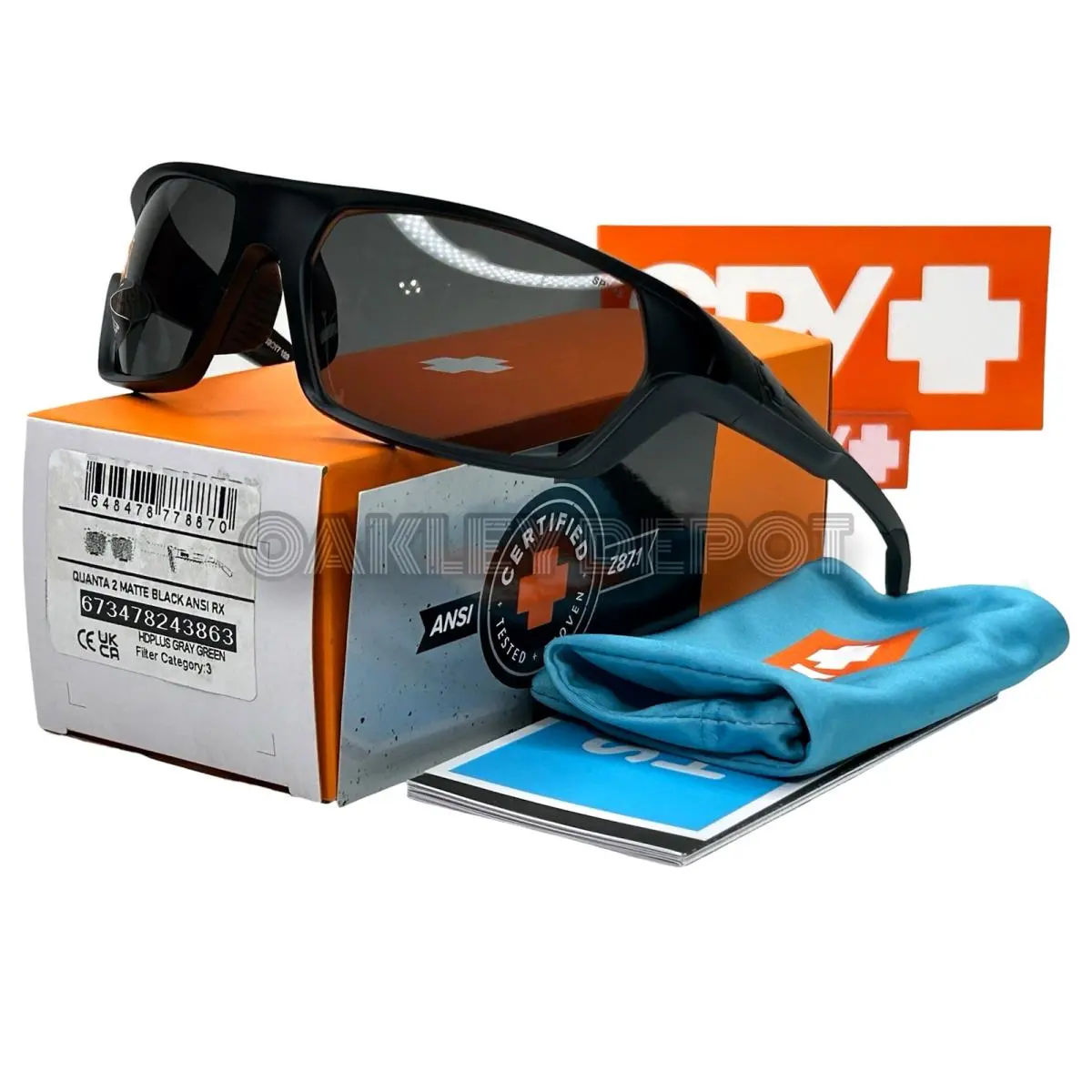 Spy Optic Quanta 2 Matte Black Ansi Z87.1/HD Pus Gray Green Sunglasses