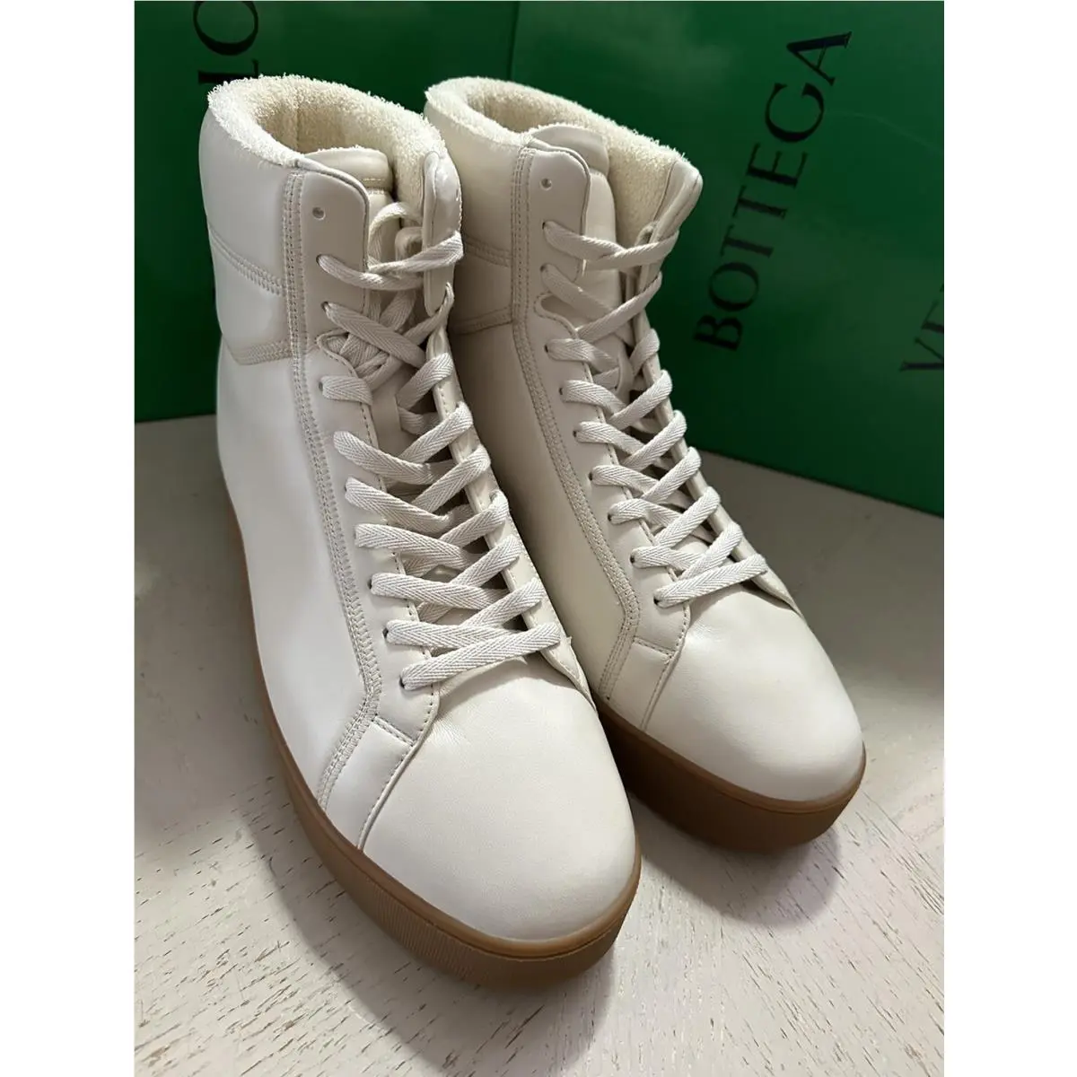 Bottega Veneta Men Leather High Top Sneaker Shoes White 10 US/43 Eu