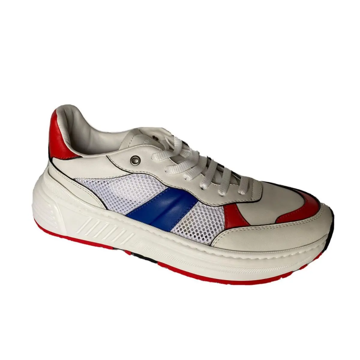 Bottega Veneta Men`s Leather Mesh Sneakers White/red/blue 7 US 565646 9080